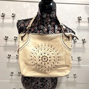 FRANCO SARTO Bone Pebbled Leather Shoulder Bag Purse Hobo